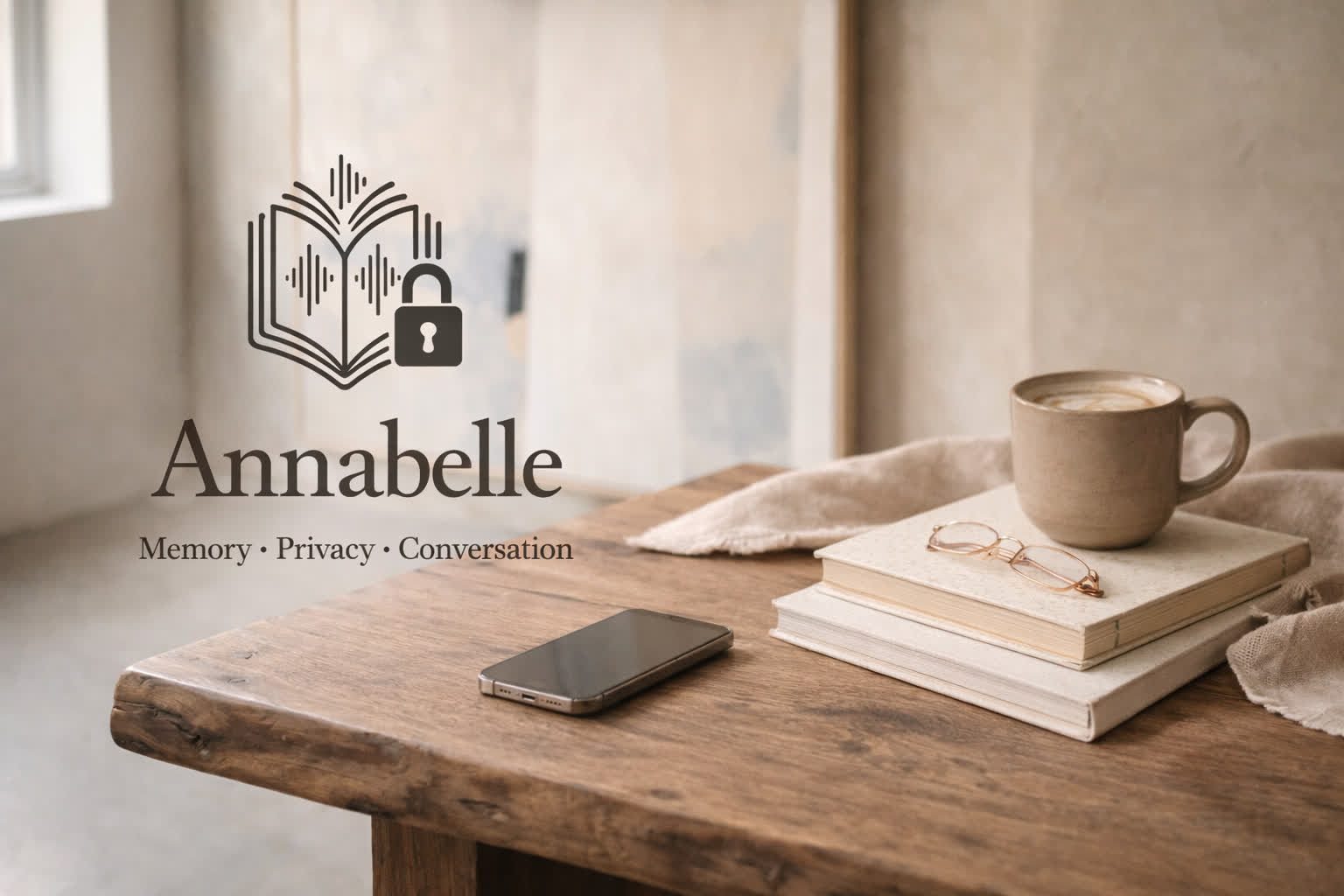 A phone resting on a wooden table, next to a cup of tea and a notebook